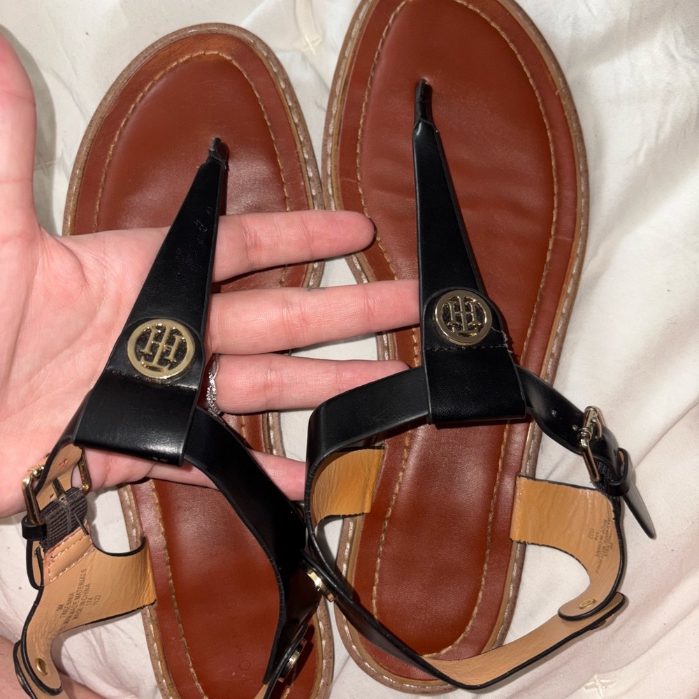 Tommy Hilfiger Black and Brown Sandals